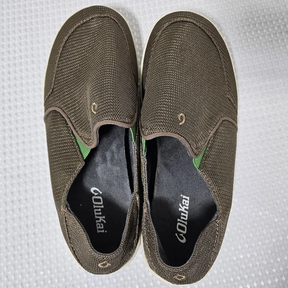 OluKai Mens Nohea Mesh Shoes Slip-On Summer Coastal Breathable Comfort Brown 9.5